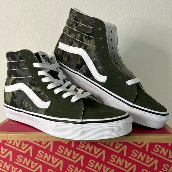 Vans Sk8 Hi Rain Camo Green Multi Canvas Suede Mens Size 6.5 Womens 8 - Picture 2 of 9